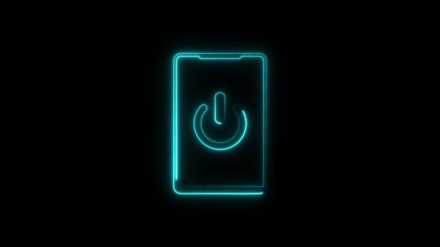 Glowing neon power button icon animation  glowing red and blue color shutdown switch screen turn on off button computer mobile phone startup stop sign closed icon on black background