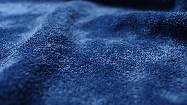 Close-up of a blue plush fabric with a soft, fuzzy texture and subtle folds, perfect for backgrounds.