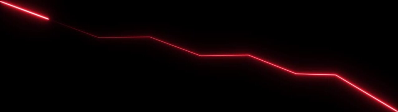 Global business line animation. Abstract glowing neon line business graph growth arrow to down arrow.  loss, and negative trends on a dark, abstract background