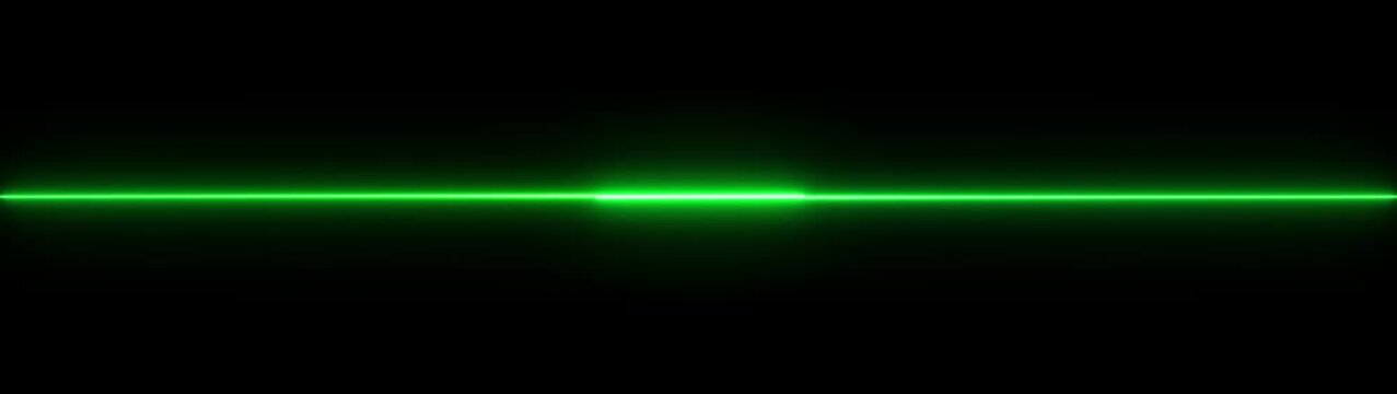 Two glowing red neon horizontal line segments separated by a thin gap isolated on a solid black background. 4k video 