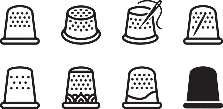 Assorted vintage sewing thimbles with different designs and uses Vector