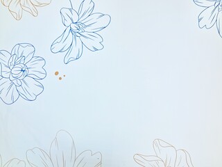 Fototapeta premium Floral line art illustration background with copy space, elegant blue flower outline pattern on white background for greeting card design.