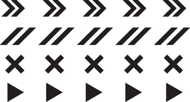 Chevron Arrows, Cross Marks and Play Button Symbols