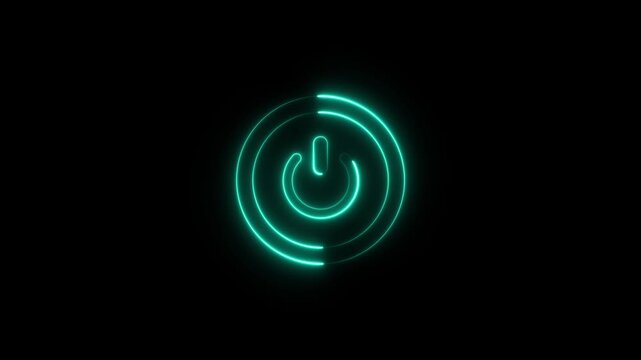 Neon power reset button sign animation Neon glowing power button icon animated on a black background ,The appearance of the Red neon symbol power off ,alpha channel  Premultiplied.