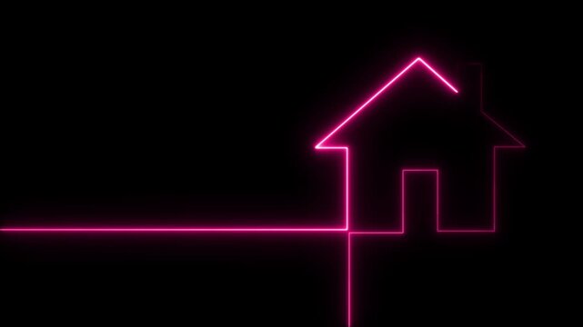 Neon line home icon. Neon line Cool linear animated. black background. animation 4k video