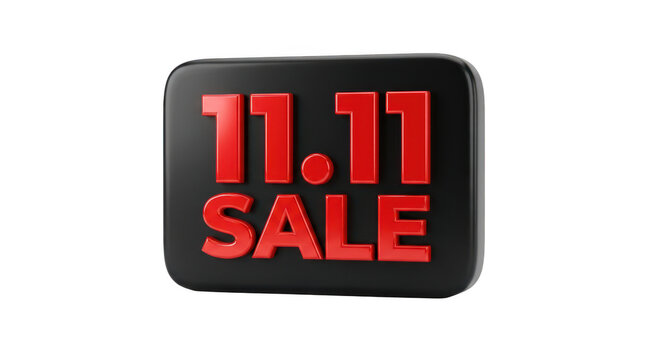 3d render of 1111 sale sign, red text on black rounded rectangular button isolated on transparent background
