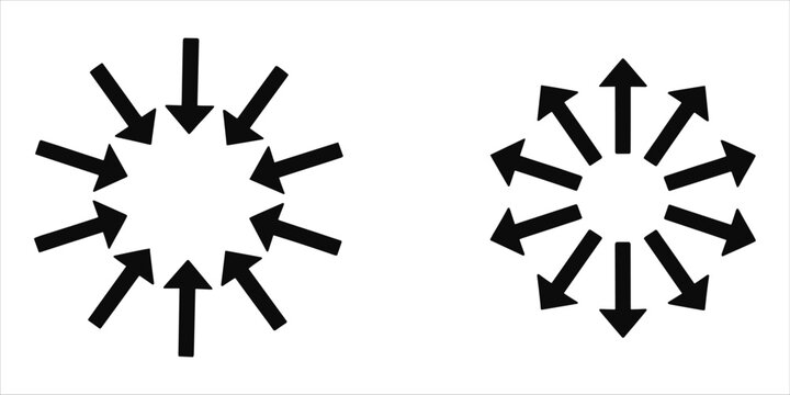 Black Arrows Radiating Inward and Outward in Circles vector illustration