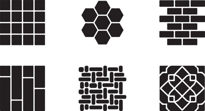 Six geometric tessellation patterns in black and white Vector