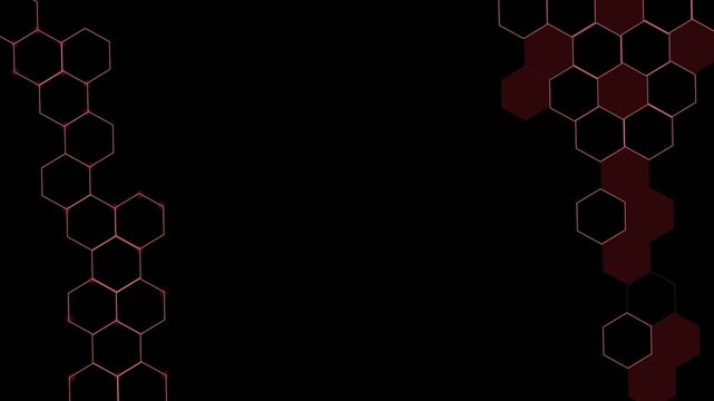 Glowing hexagonal grid elements arranged vertically on left and right modern tech pattern background animation