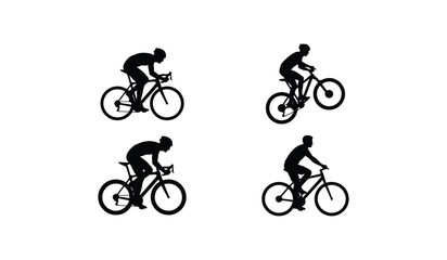 Obraz premium Professional Road Cyclist Dynamic Riding Poses Silhouette Set