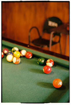 Colorful Billiard Balls on Green Pool Table, Madeira, Portugal
