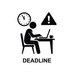 Fototapeta premium Silhouette of person working at desk with clock and warning sign representing a deadline deadline time pressure workload stress