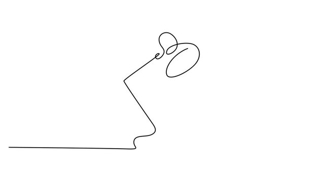 Minimalist desk lamp continuous line drawing, modern office table light vector illustration, simple black outline study lamp icon on white background 4k video