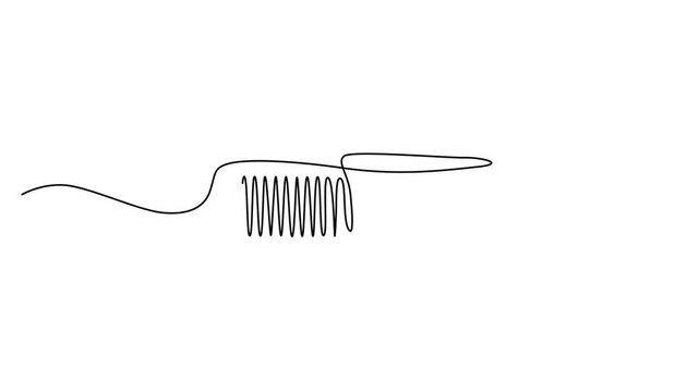 Continuous line drawing of a hair comb, minimalist single line art of hairbrush, vector illustration for beauty salon and barber shop branding 4k video