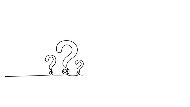 Continuous line drawing of question marks and speech bubble, minimalist vector art of thinking process, concept of FAQ and customer support 4k video