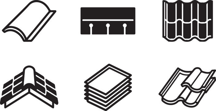 Six types of roofing shingles and tiles vector icons Vector