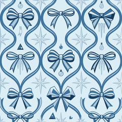 Fototapeta premium Elegant Blue Bows Seamless Pattern Festive Decorative Design Background for Celebrations and Gift Wrapping.