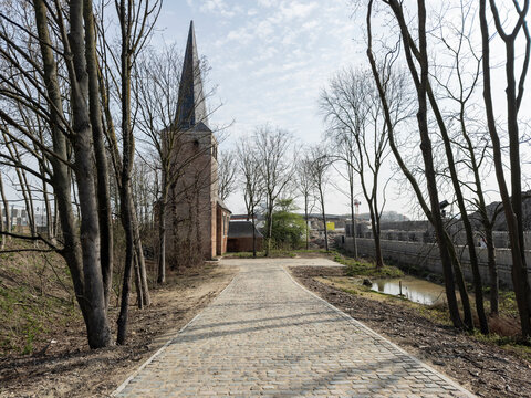 driveway and church