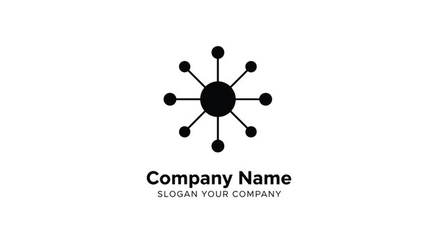 Minimalist abstract black and white logo design of a central circle with radiating lines and dots for a technology company.