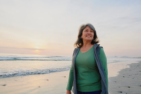 Sunset beach walk portrait