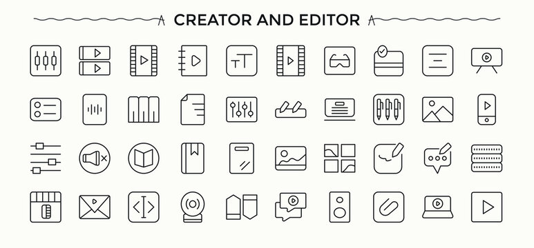 Creator And Editor icon. It contains symbols to edit, modification, writer, correct, editing and more. Editor linear icon set. Thin linear style icons. Editable stroke vector art.