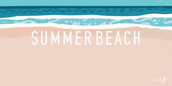 Beach Illustration With Waves And Sand Turquoise And Beige Tones