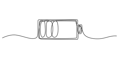 Obraz premium Continuous line drawing of battery icon, minimalist single line art of low power indicator, simple vector illustration for tech UI design