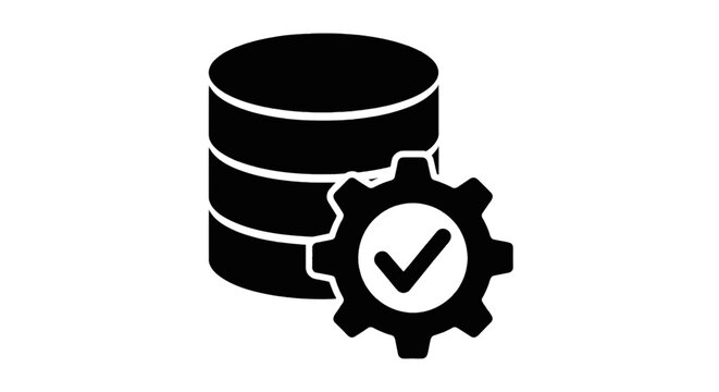 Vector illustration of database configuration icon with check mark on a transparent background