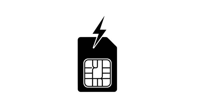 Vector illustration of sim card icon with lightning bolt symbol on a transparent background