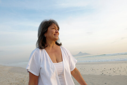 optimistic beach walk portrait