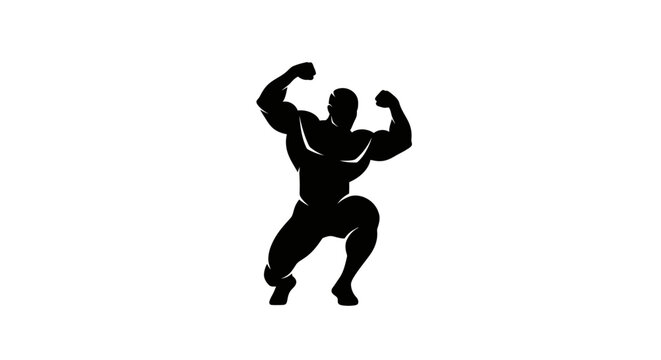 Muscular man flexing biceps in powerful stance with black silhouette muscular flexing his bodybuilding exercise strength athletic fitness with workout