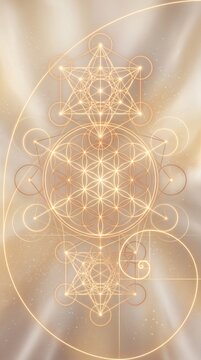 Sacred geometry and golden ratio composition, glowing gold light, abstract.