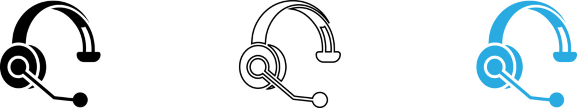 Three modern headset icons in different colors for communication design isolated on transparent background, Vector