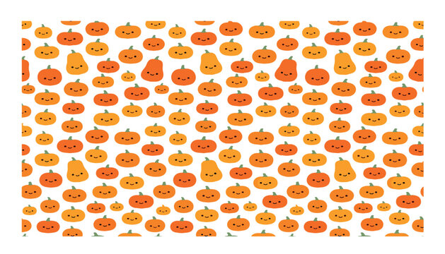 Cute pumpkin seamless pattern background with smiling jack o lantern characters for Halloween textile wrap