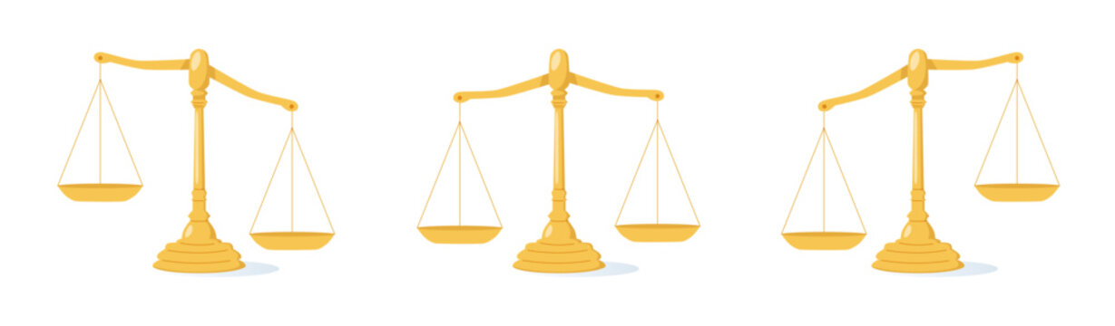 Collection of scales of justice icons in various design styles, symbolizing balance, fairness, and equality, ideal