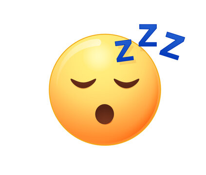 Set of realistic sleeping emoticons showing a yellow round face with closed eyes and a snoring expression, representing