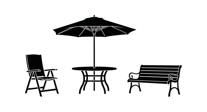 Outdoor patio furniture set with umbrella with white illustration outdoor furniture including table pation decoration black white relaxation