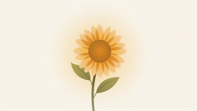 Minimalist sunflower illustration centered on soft cream background with gentle warm gradient light glow with vector illustration single background subtle radial