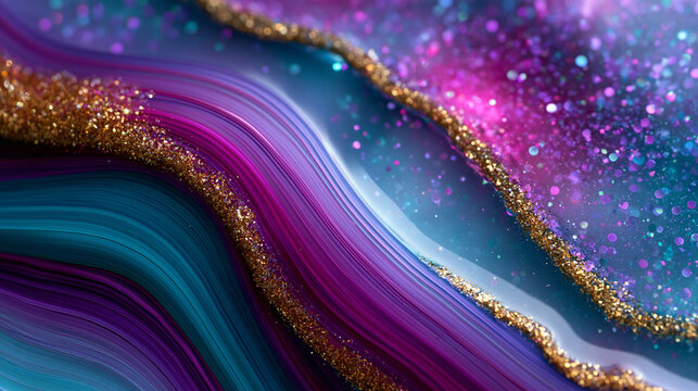 Marmorierte Achat-Welle gl&auml;nzt in Pink-Violett mit funkelndem Goldglitzer