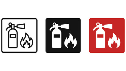 Set of three fire extinguisher icons with flames in different color schemes © Rina