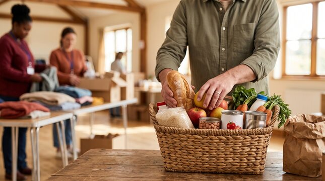 Volunteers Donating Food To Charity On International Day Of Charity Community Support