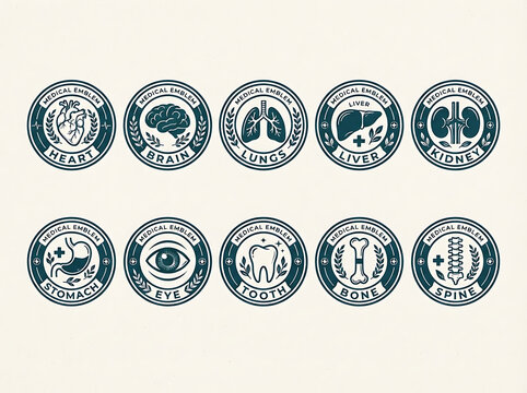 Vintage style medical emblem set of human organs isolated on transparent background design