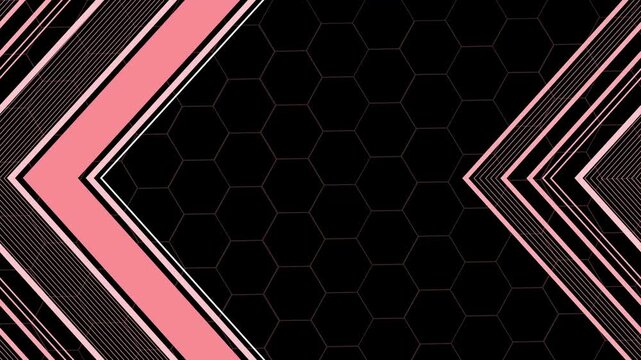 Abstract geometric background with black honeycomb center and diagonal chevron stripes animation