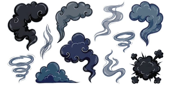 Set of cartoon smoke and cloud elements for design and animation