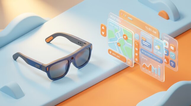 Smart Glasses with Floating Augmented Reality Interface 3D Render