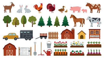 Farm life collection with animals, plants, tools, and structures © Zigmate