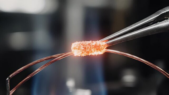 Close up arc welding metal wires during electric weld process.