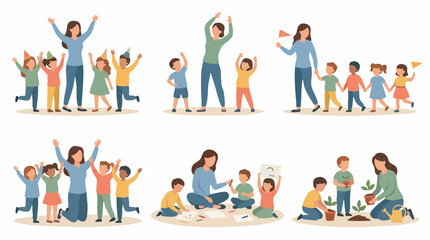 Fototapeta premium Kindergarten Teacher and Children Engaged in Diverse Educational and Play Activities