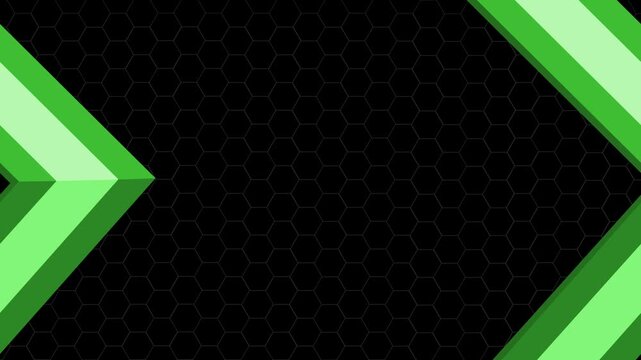 Angular chevron-shaped ribbon against a dark hexagonal patterned background animation