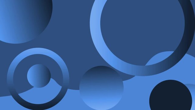 Abstract composition of overlapping circles and rings with gradients and shadows creating depth animation